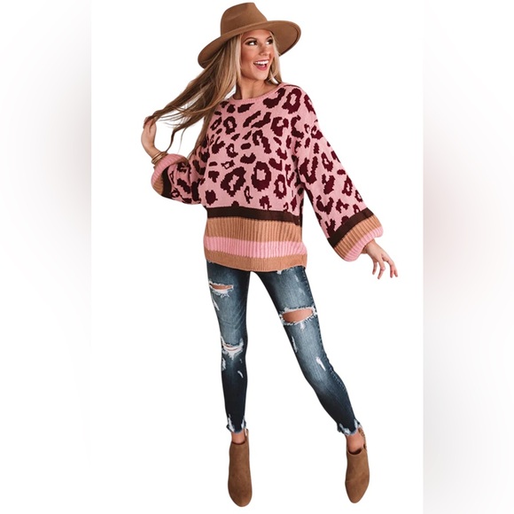 Umgee USA Multicolor Leopard Print Sweater Size: M - Picture 2 of 5